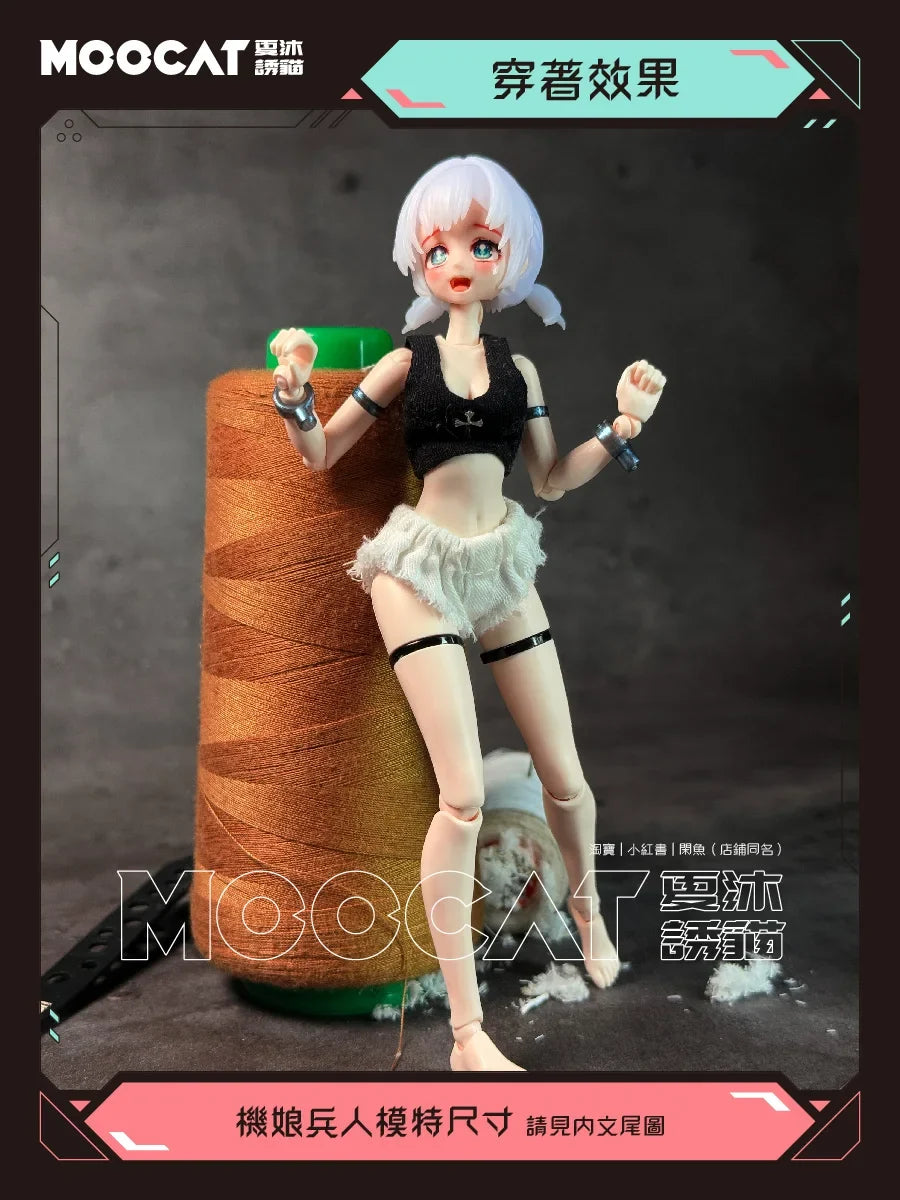 【20days made】 1/12 Female Soldier Girl Trendy Black Shirt Vest Handsome Fit OB11 Kotobukiya Romankey 6in Action Figure Model