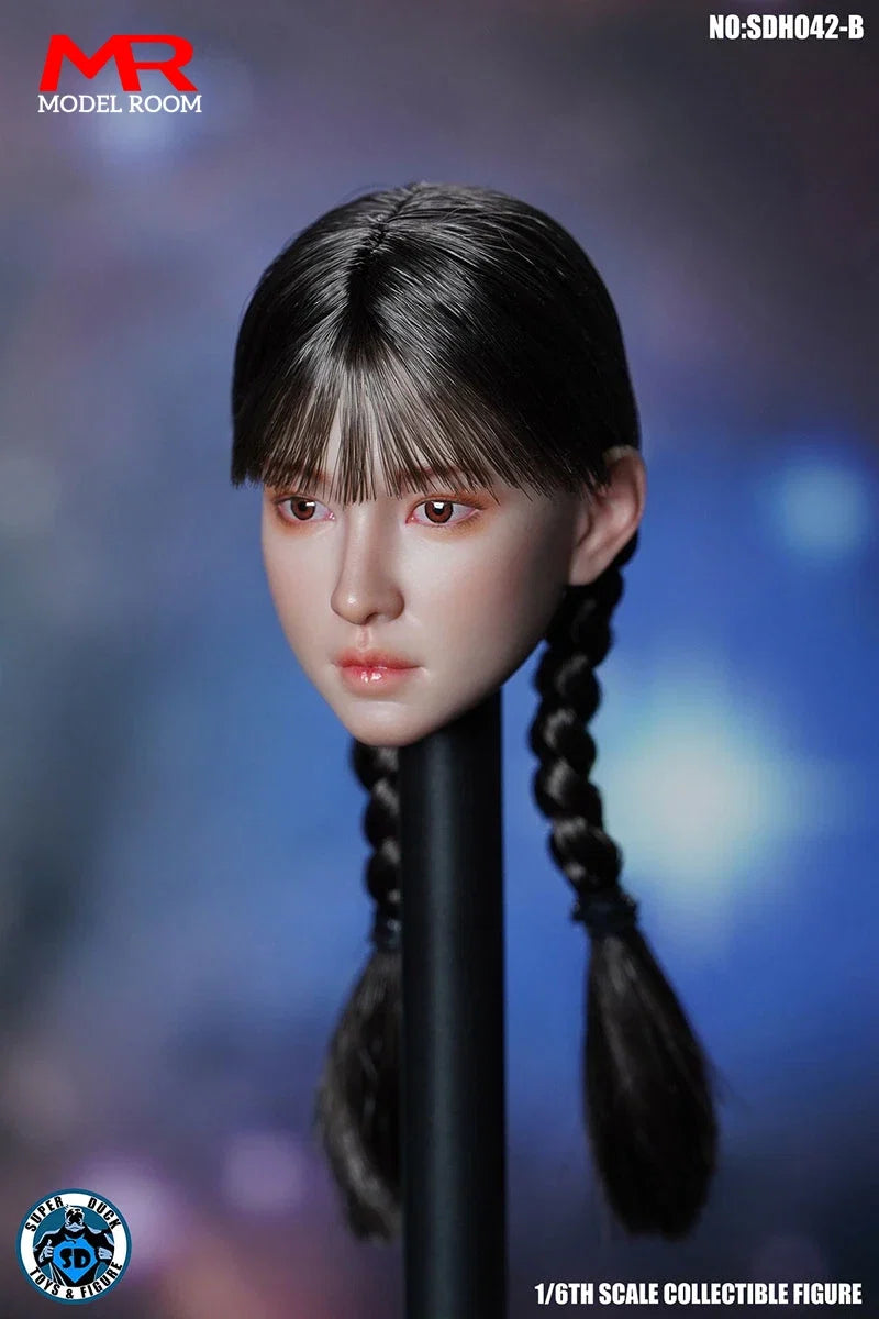 SUPER DUCK SDH042 1/6 Asian Beauty Head Sculpt Carving Model Fit 12'' TBL Female Soldier Suntan Action Figure Body