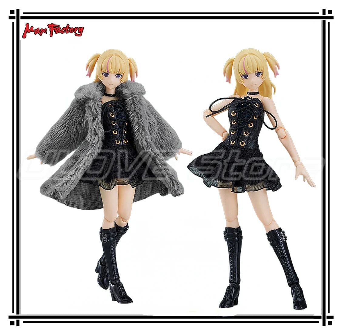Original Max Factory Figma#581a Figma#581b Black Tight Dress Fur Coat / Black Tight Dress Action Figures Model