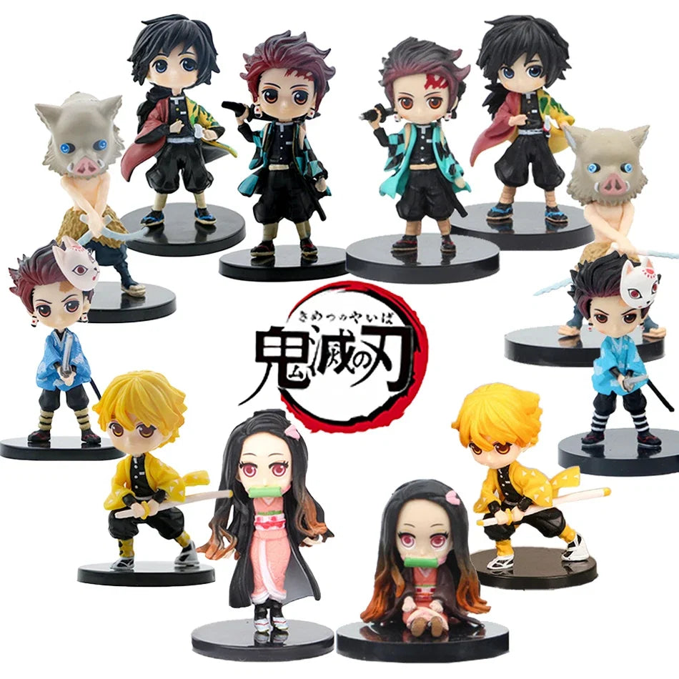 4/5/6Pcs Set Anime Demon Slayer Figure 7cm Kamado Tanjirou Kamado Nezuko Mini Cute Edition Pvc Doll Toy Desktop Ornament Gift