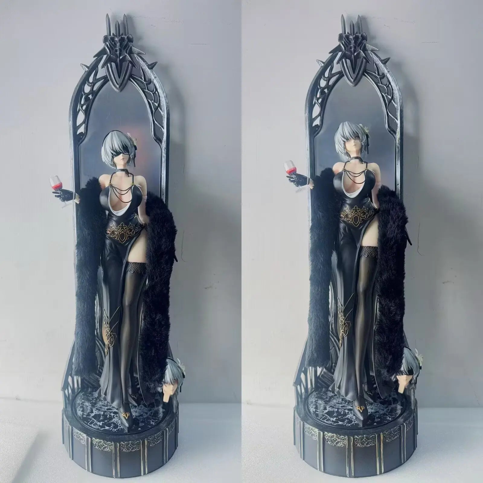 60cm NieR Automata 2B Night Banquet Dress Ver. Dual Head GK Figure Mirror Base Anime Girl Collectible Model Statue