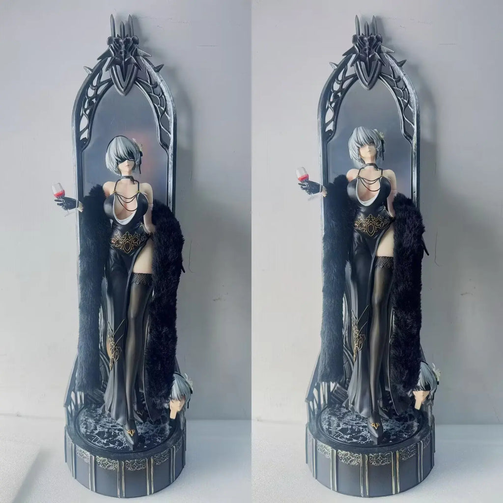 60cm NieR Automata 2B Night Banquet Dress Ver. Dual Head GK Figure Mirror Base Anime Girl Collectible Model Statue