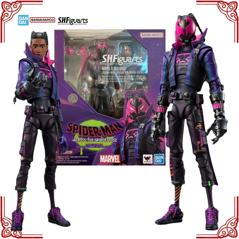 Genuine Bandai Spider Man Across The Spider Verse Model Kit SHF Miles G Morales Anime Action Figure Collection Finished Model