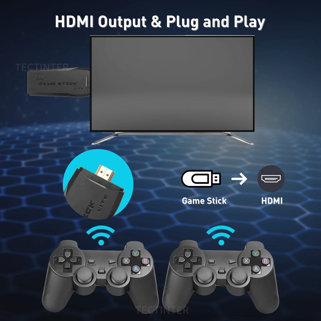 Retro Video Game Console Built-in 20000+ Games Handheld Game Player 64G 4K TV Game Stick 2.4G Wireless Controller Gamepad