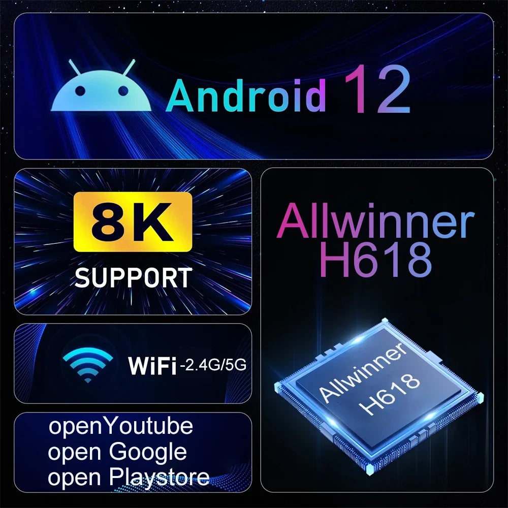 T95 Max Smart TV Box Android 12 Allwinner H618 Chip Dual-band WiFi 2.4G/5G Bluetooth5.0 Support Google 8K Resolution Set Top Box