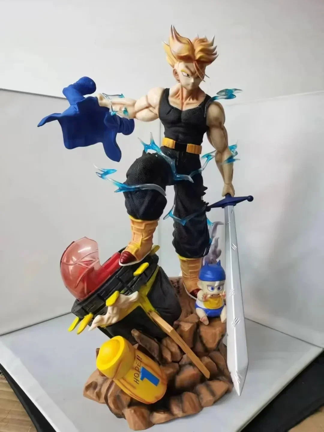 48cm Dragon Ball Figure Time Machine Future Trunks Three Heads Replaceable Extremely Large Anime Model Desktop Ornaments Toys