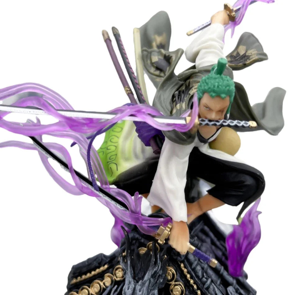 One Piece Figure 22cm Roronoa Zoro Roof Sauron Three-Knife Fighting Skill Anime Action Model Decorations PVC Toys Birthday Gifts
