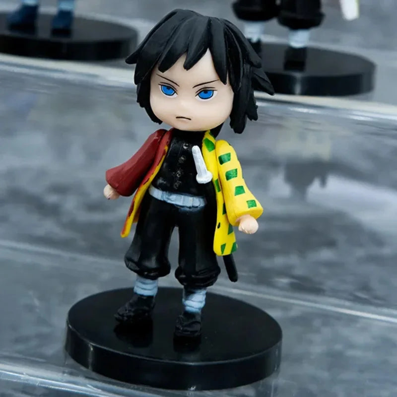 9pcs Q Version Demon Slayer Sitting Ghost Doll Tanjiro Nidouzi Inosuke Zenizu Toy Figural PVC Model Gift