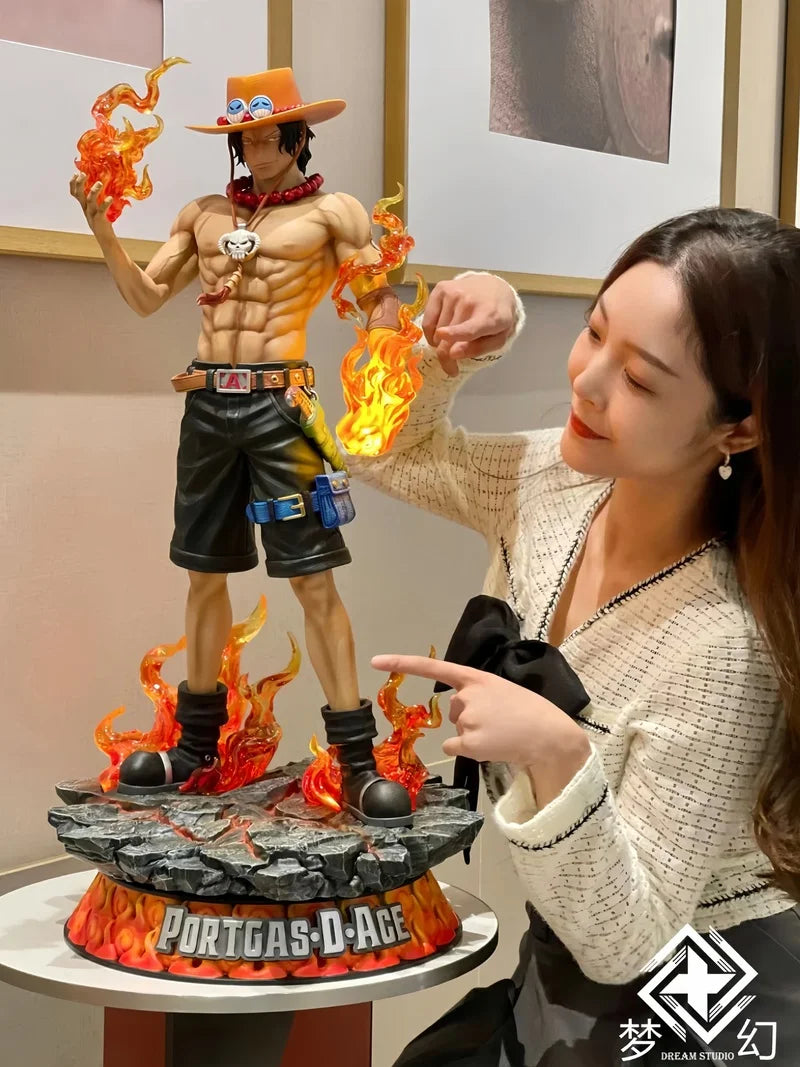 70cm One Piece Dreamy Ace Sparkling Handheld Anime Peripheral Desktop Ornament Statue Toy Festival Gift