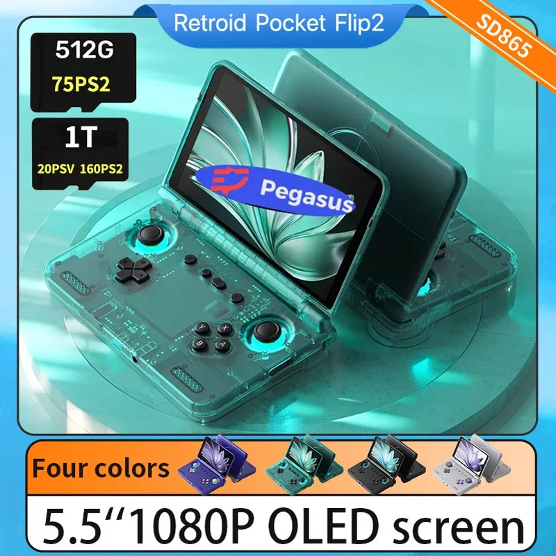 Retroid Pocket Flip 2 Handheld Game Console Android13 5.5 Inch AMOLED Touch Screen Video Player Wifi Bluetooth PSP PS2