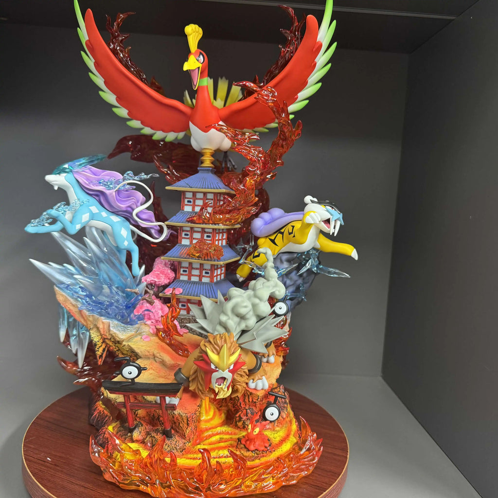 38cm/14.96in Anime Pokemon Figure Raikou/Suicune/Entei/Ho-Oh Figures Pvc Desktop Ornamen Figurine Collection Model Toys Gifts