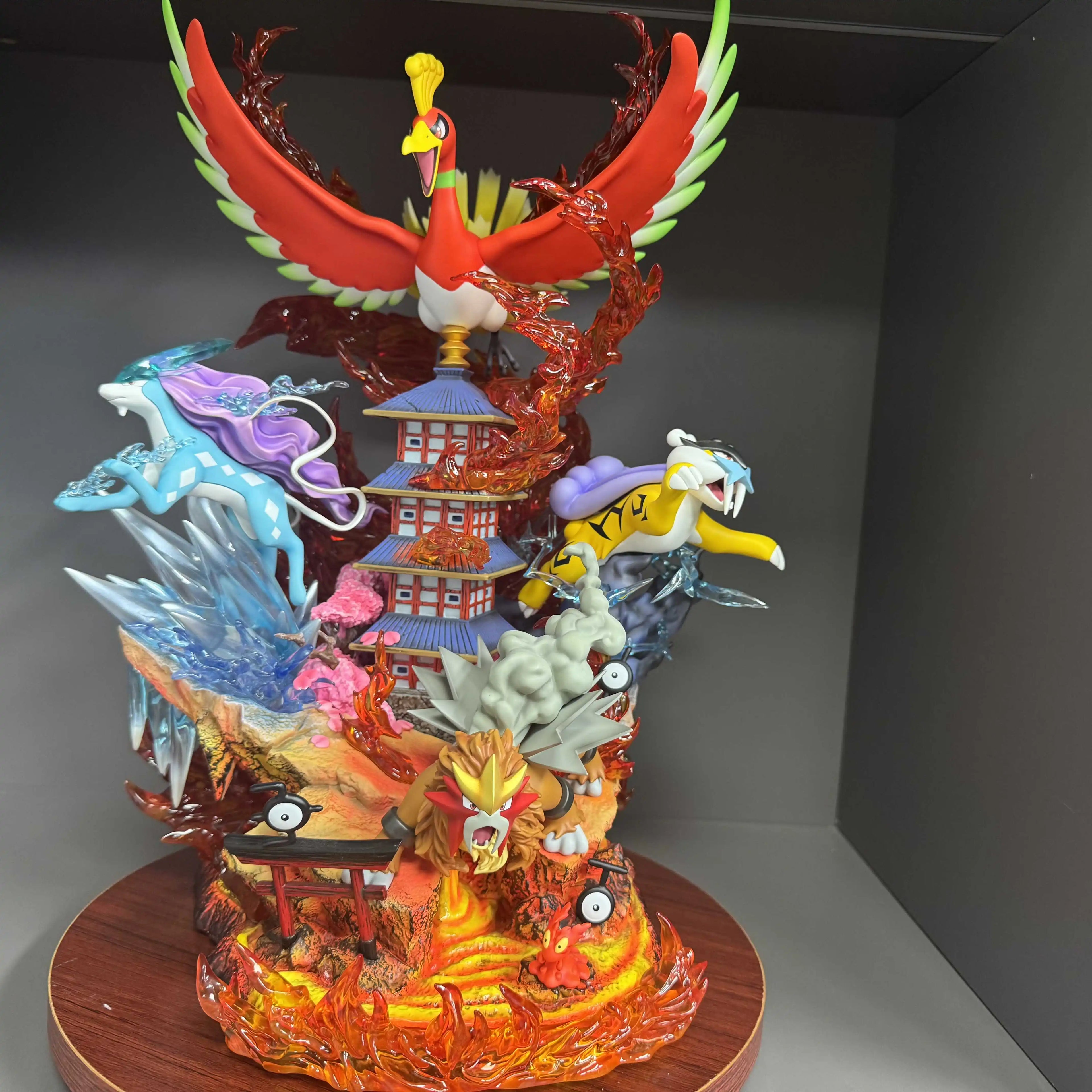 38cm/14.96in Anime Pokemon Figure Raikou/Suicune/Entei/Ho-Oh Figures Pvc Desktop Ornamen Figurine Collection Model Toys Gifts