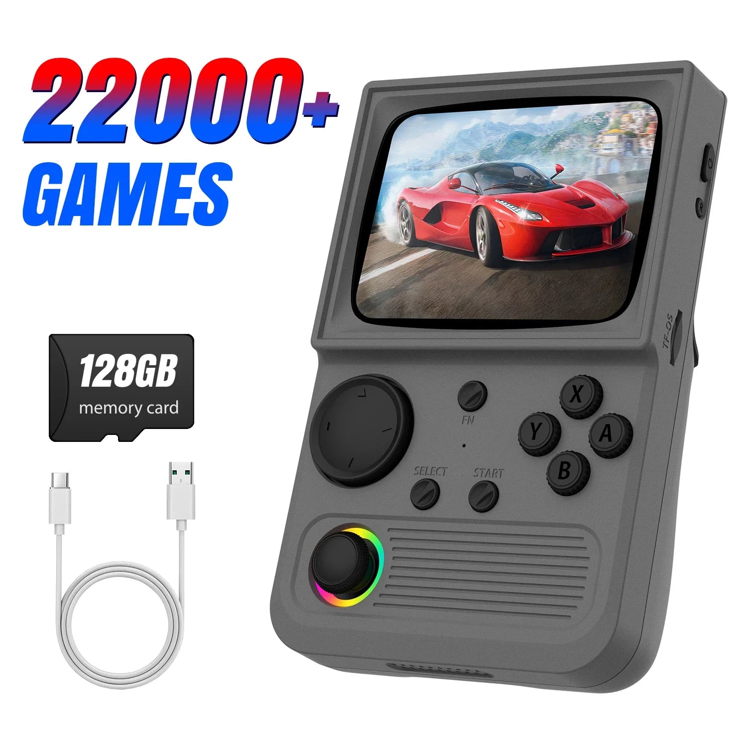 R36T New Retro Handheld Game Console 3.5 Inch IPS Screen 27+Emulators 18000+ Classic Games Portable Pocket Video Game Console