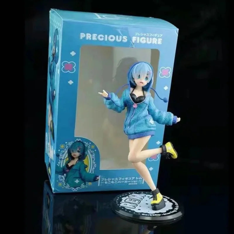 Re Zero Rem Anime Girl Figure Cute Winter Hoodie Style Collectible Action Figure Desktop Display For Anime Fans Collection