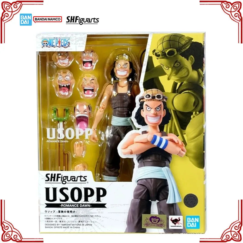 In Stock Genuine Bandai One Piece Model Kit SHF Usopp Romance Dawn Anime Action Figure Collection Finished Model Boys Toys Gifts
