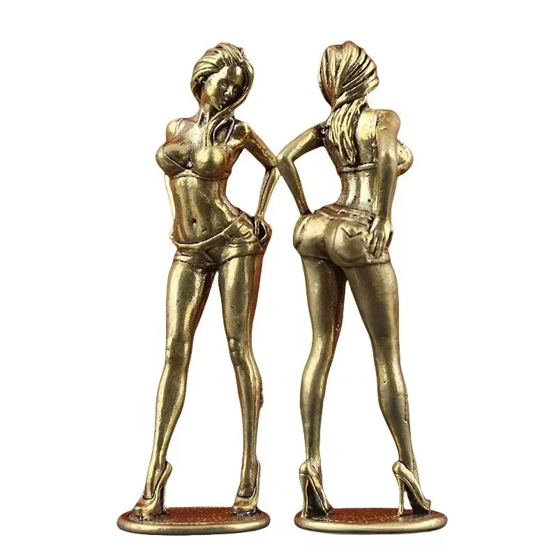 Solid Copper Woman Statue Bikini Women Brass Figurines Sexy Girl Woman Statuette Beauty Crafts Collection Model Gifts For Friend