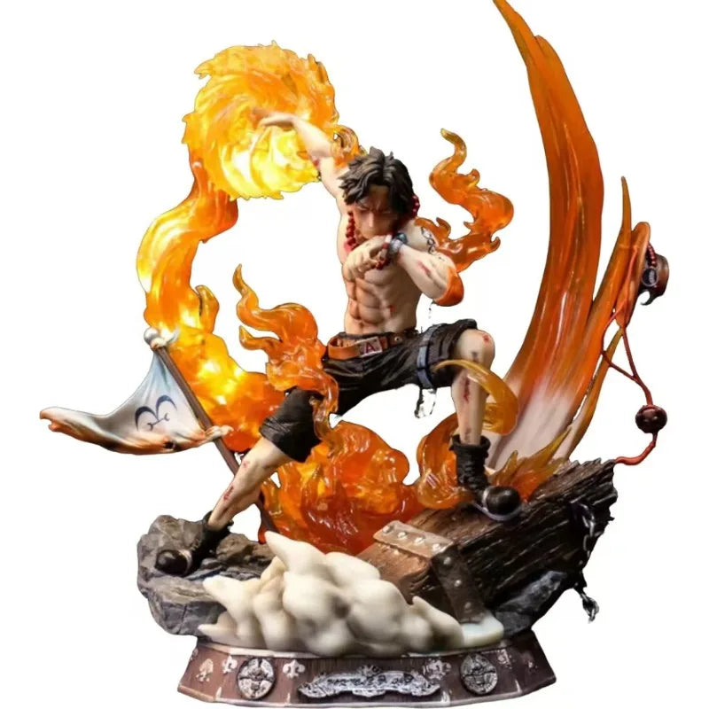 42cm Portgas D Ace Entei Figure Flame Emperor MAX Version with LED Effects Burning Island Scene Statue for Collectors Gift
