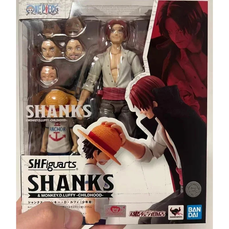 Stock Bandai Original Anime Figure One Piece S.H.Figuarts SHANKS & MONKEY.D.LUFFY -CHILDHOOD Action Figurine Toys Model Doll