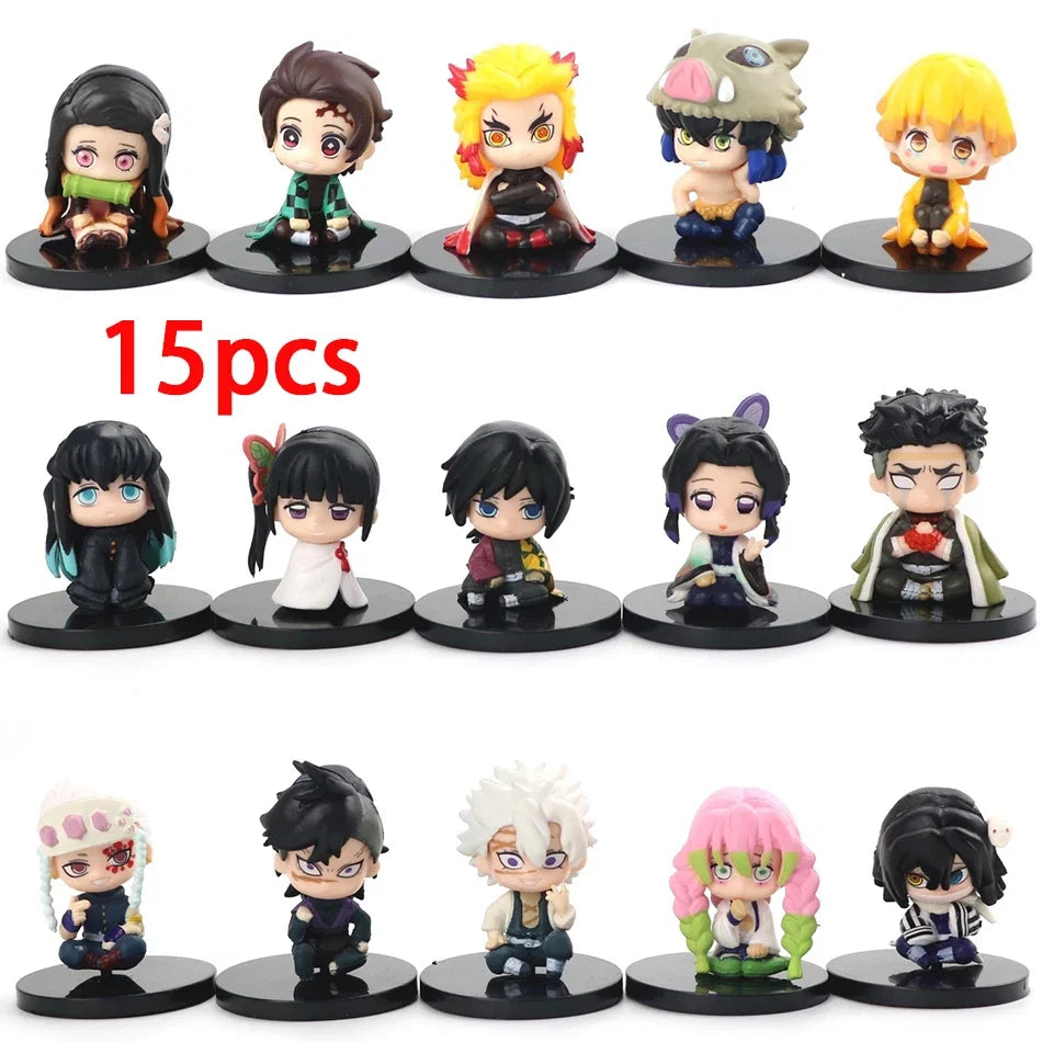 Anime  Demon Slayer Sitting Ghost Doll Anjiro Nidouzi Inosuke Zenizu 10pcs Set Q Version Figure Action Figure Movie Model Toy