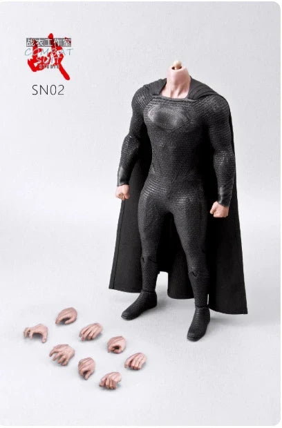 New Combat Suit Sn02 1/6 Scale Soldier Black Battle Suit With Cape Superhero Tight Body Fit Jumpsuit For 12inch