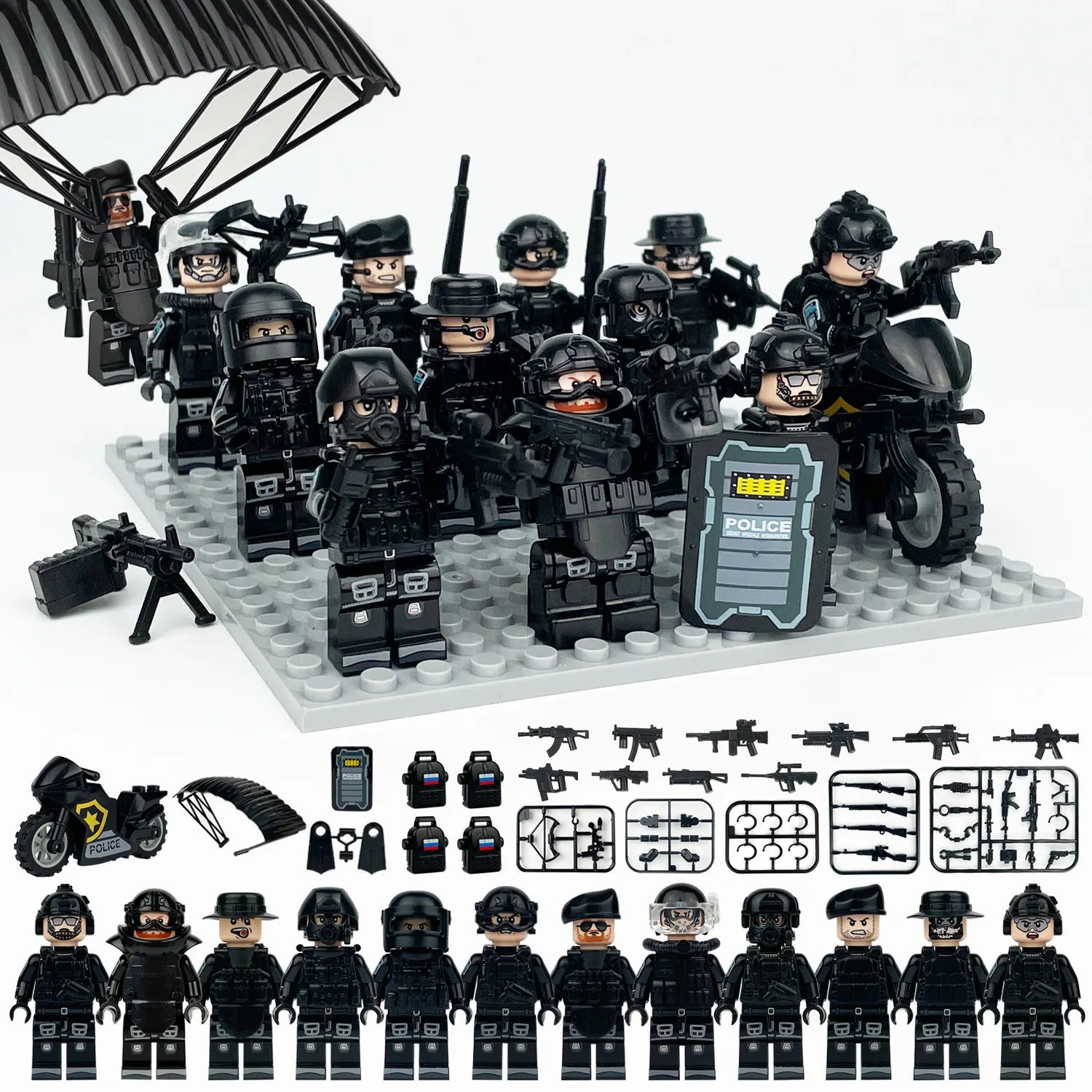 Shield ghost swat humanoid dolls, building blocks, digital action figures assembled toys reptile children's educational toys