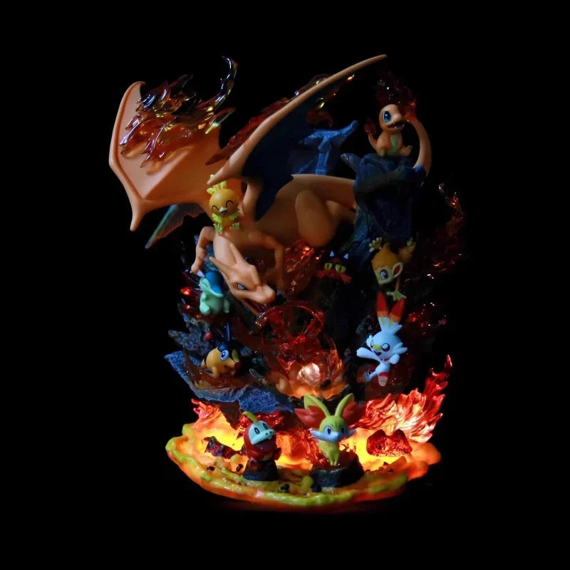 Pokemon Light-Up Figure 32cm Fire Type Family Set Charizard GK Glowing Anime Statue PVC Toy With Base Desktop ornament Boy Gift