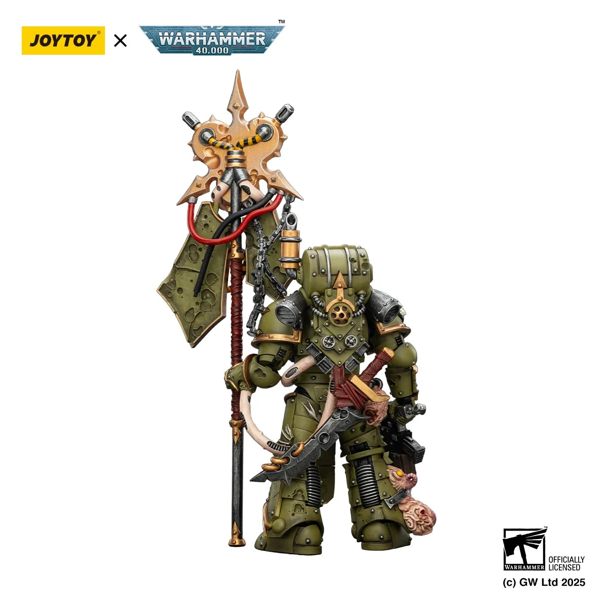 【MT】JOYTOY Warhammer 40K Death Guard Plague Marine Icon Bearer with Boltgun and Plague Knife 1/18 Action Figure Model