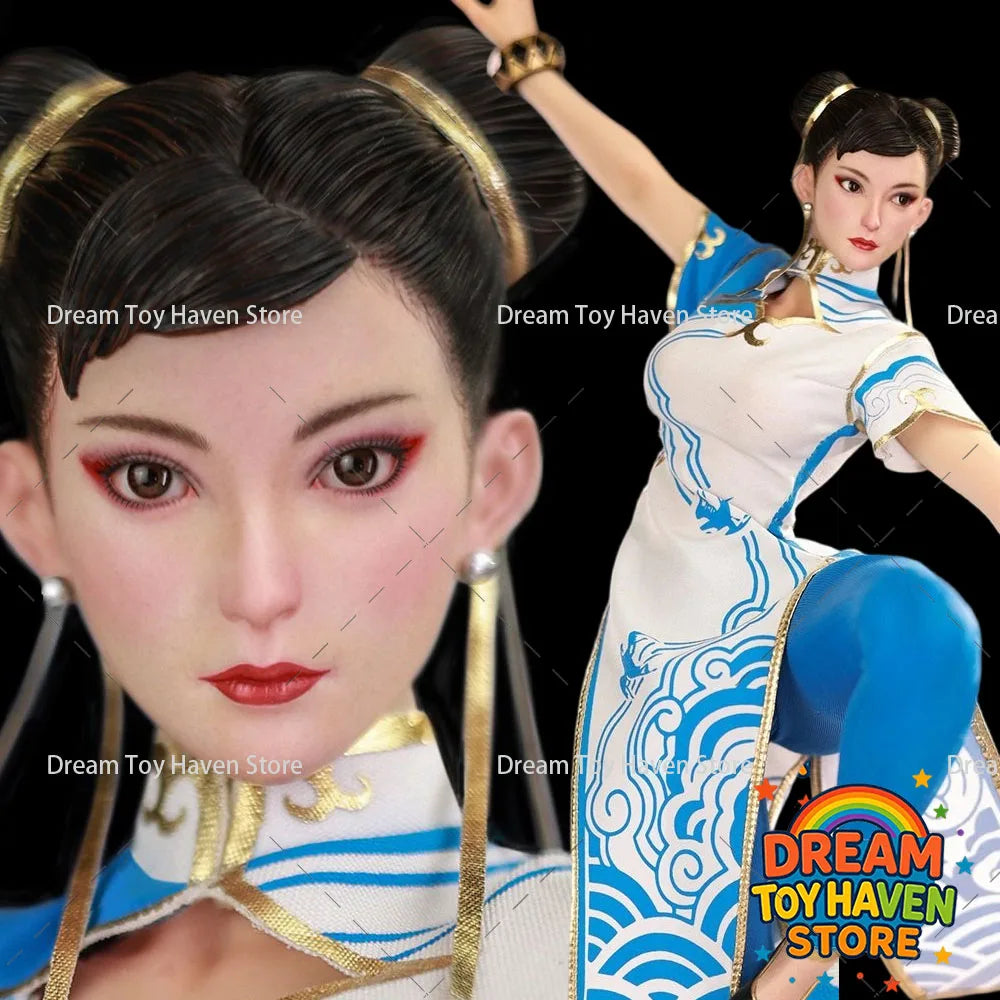 ‌STAR MAN 1/6 MS-011 Weibliche Kämpferin Chun Li Blaues Wolkenmuster Weißes Cheongsam Edition‌ 12 Zoll Actionfigur Modell