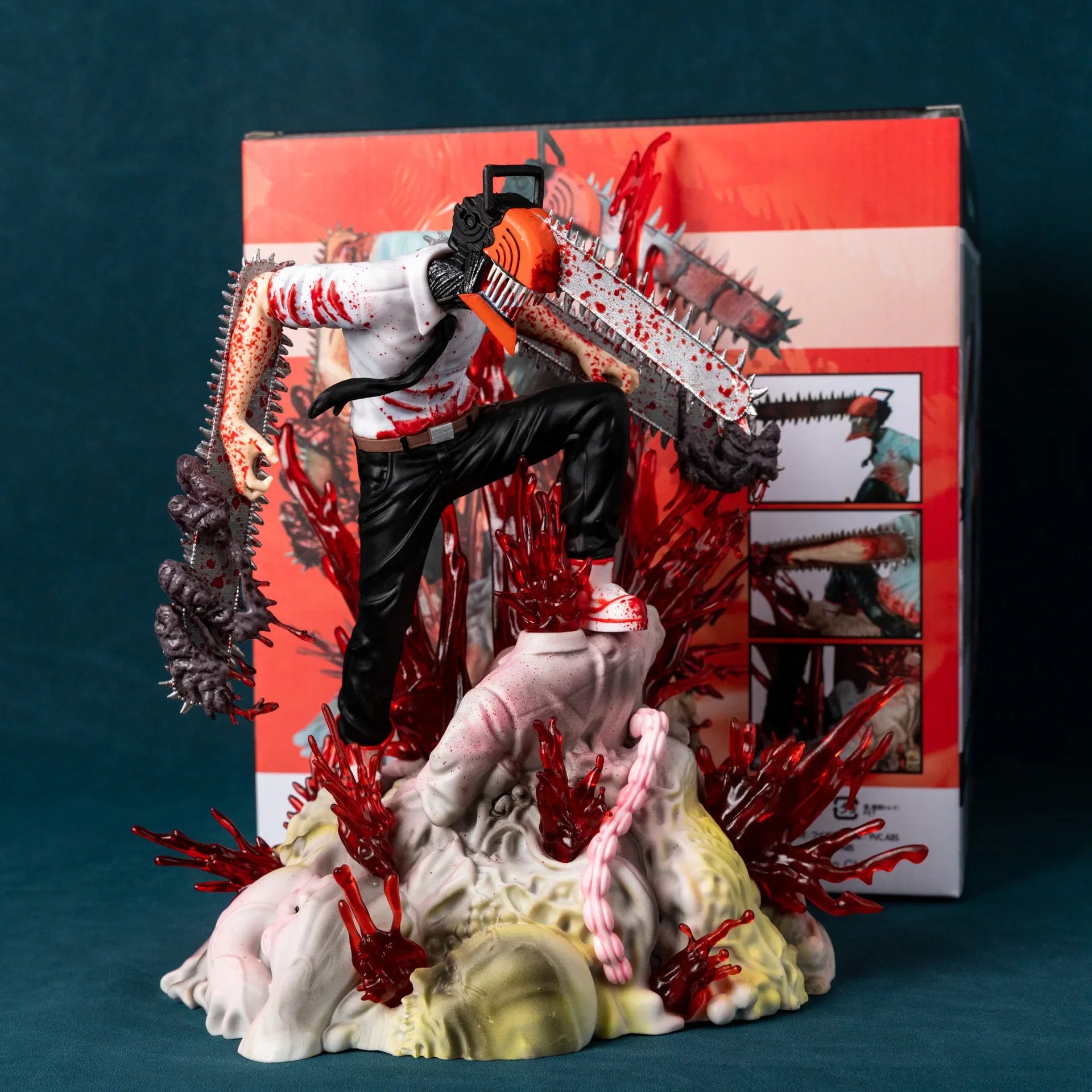 29cm Chainsaw Man Denji Pochita Battle Scene Anime Figure Model Statue Boys Collection Desktop Decoration Ornament Toys Gifts
