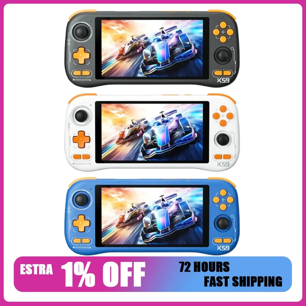 K59 Handheld Game Console 5.5'' 1080P Screen 50 Emulators for PS1/PSP/DC/SS Android14 5000mAh WIFI5 KINHANK Retro Game Player