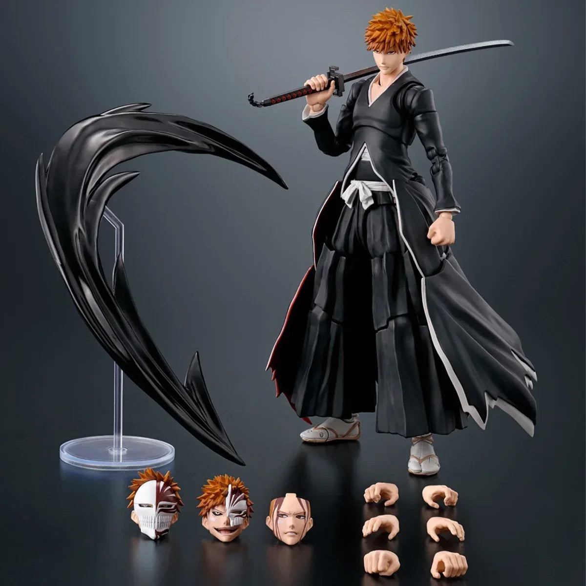 In Stock BANDAI Bleach SHT Kurosaki Ichigo Getsuga Tensho Joints Movable Original Model Kit Action Figure Toy Gift Collecting