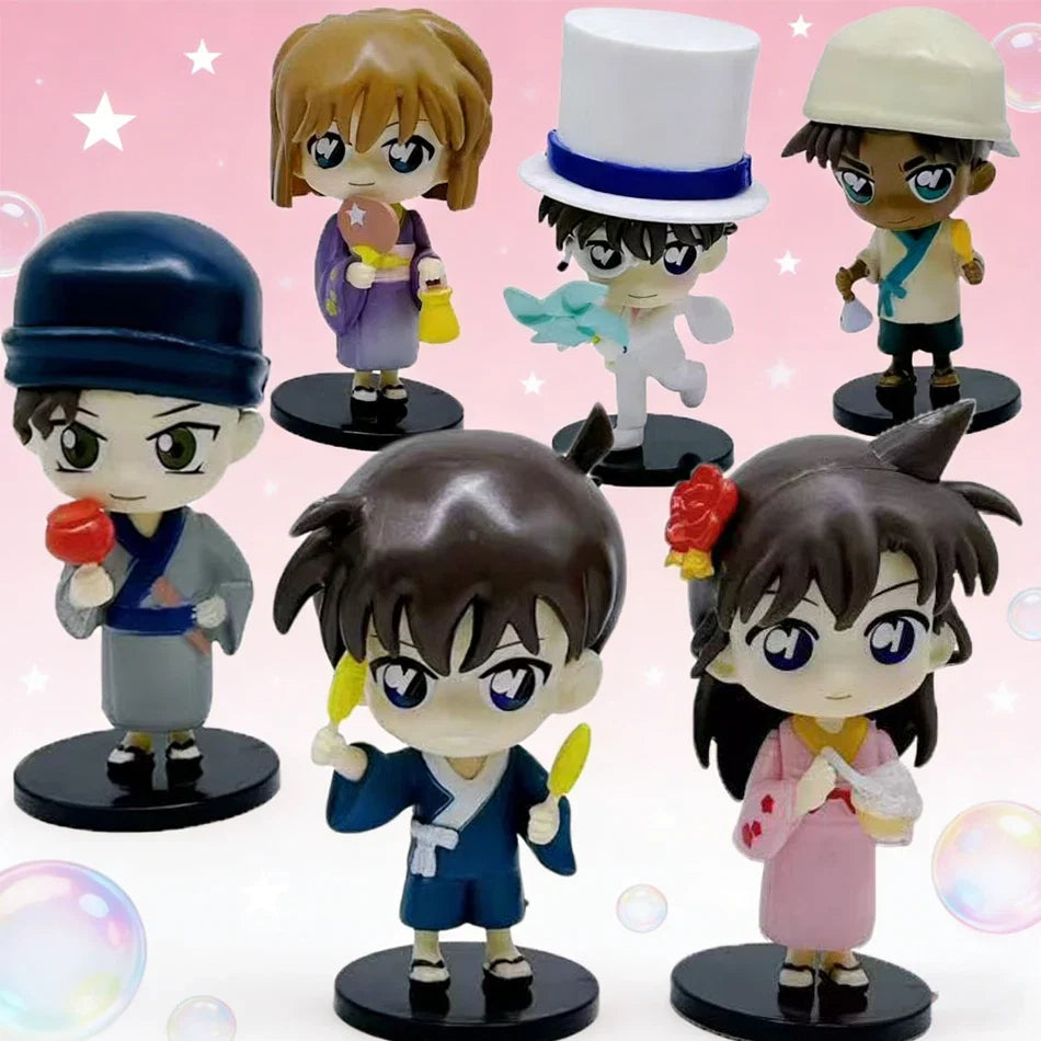 6pcs/set Detective Conan Q Version Action Figures Set Anime Model Dolls of Conan Edogawa And Haibara Ai Kids Toys Cake Toppers