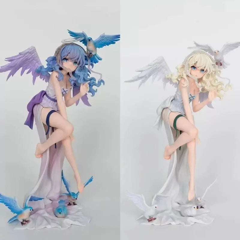 Neue 27 cm große, original chinesische Anime-Engelsmädchenfigur mit weißen Flügeln und Tauben, Sammlermodellspielzeug, Halloween-Weihnachtsgeschenk