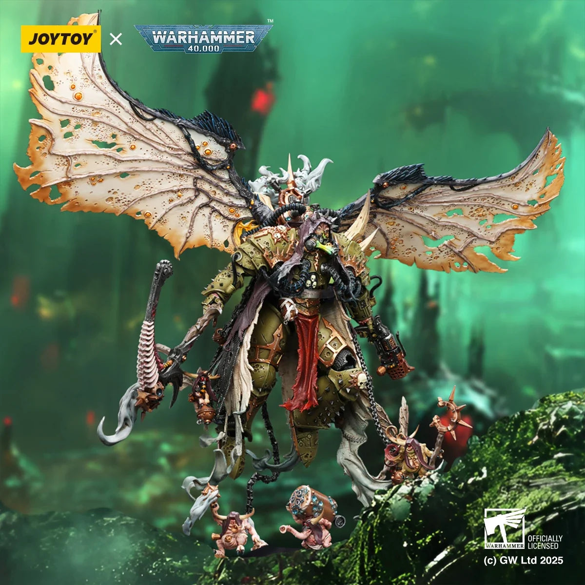 JOYTOY Warhammer 40K Action Figure Mortarion Daemon Primarch of Nurgle with Ancient weapons The Lantern and Silence Model Toys