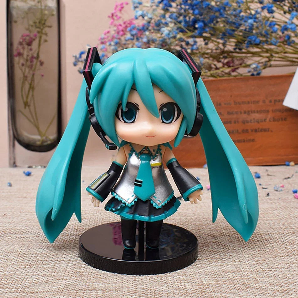 3Pcs Anime Q Version Figure Cute Girl Mini Ornaments Kawaii Pink Green Hatsune Home Desk Decoration Adult Toys Kid Birthday Gift