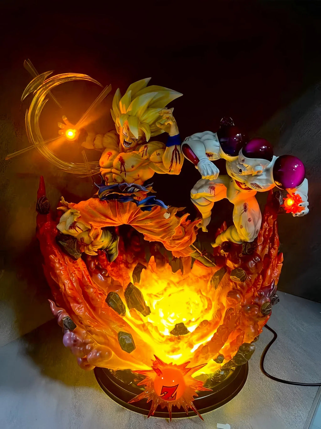 65cm New Dragon Ball Anime Figure Son Goku VS Frieza Peripheral Resin Model Scene Glow Statue Desktop Ornaments Collect Gift Toy