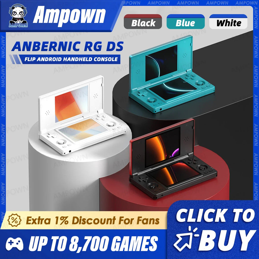 RG DS Handheld Game Console 4‘’ Dual IPS Touchscreen RK3568 Processor Android14 Hall Effect Magnetic Switch Fliptop Video Player