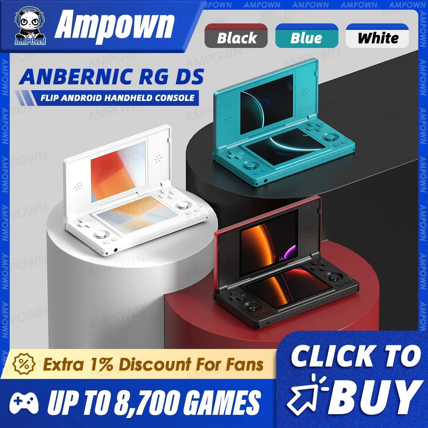 RG DS Handheld Game Console 4‘’ Dual IPS Touchscreen RK3568 Processor Android14 Hall Effect Magnetic Switch Fliptop Video Player