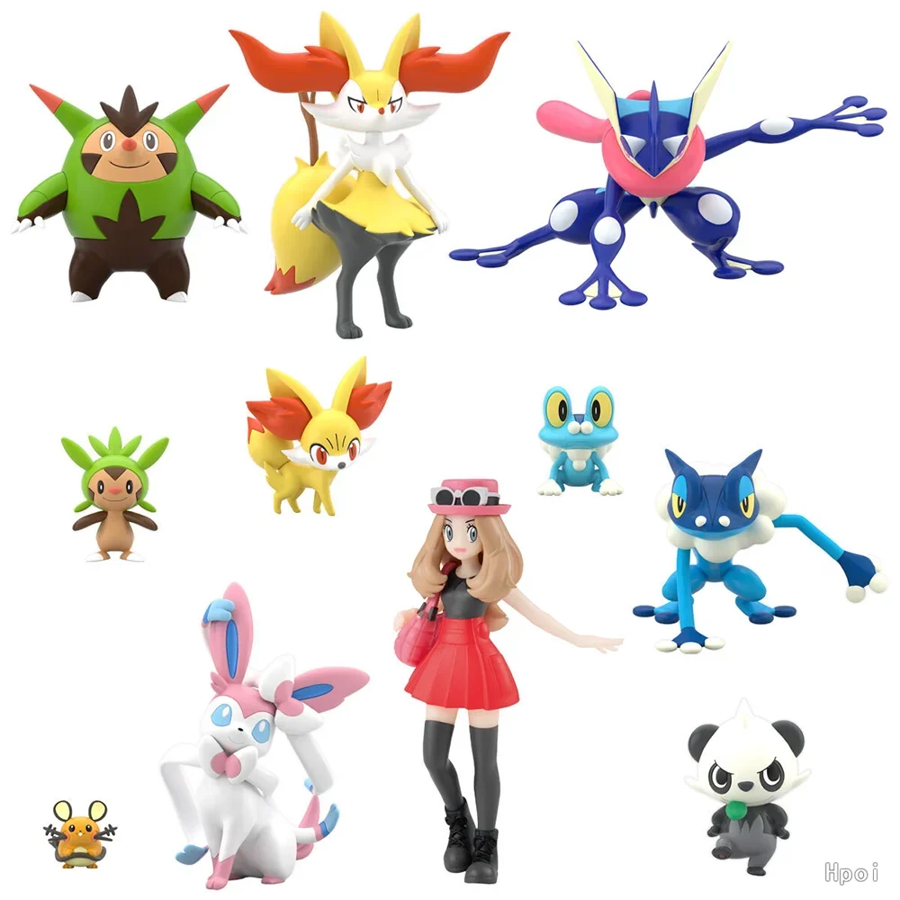 IN Stock Original Bandai Shokugan Pokemon Scale World Kalos Region Serena Sylveon Greninja Braixen Kawaii Anime Figure Model Toy