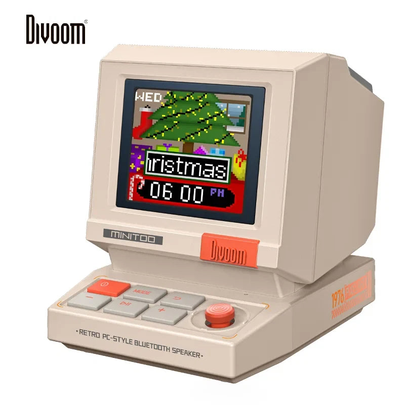 Divoom MiniToo Pixel Retro Bluetooth Speaker, App Control Clock & Alarm, White Noise, Portable Cute Desk Speaker Gift