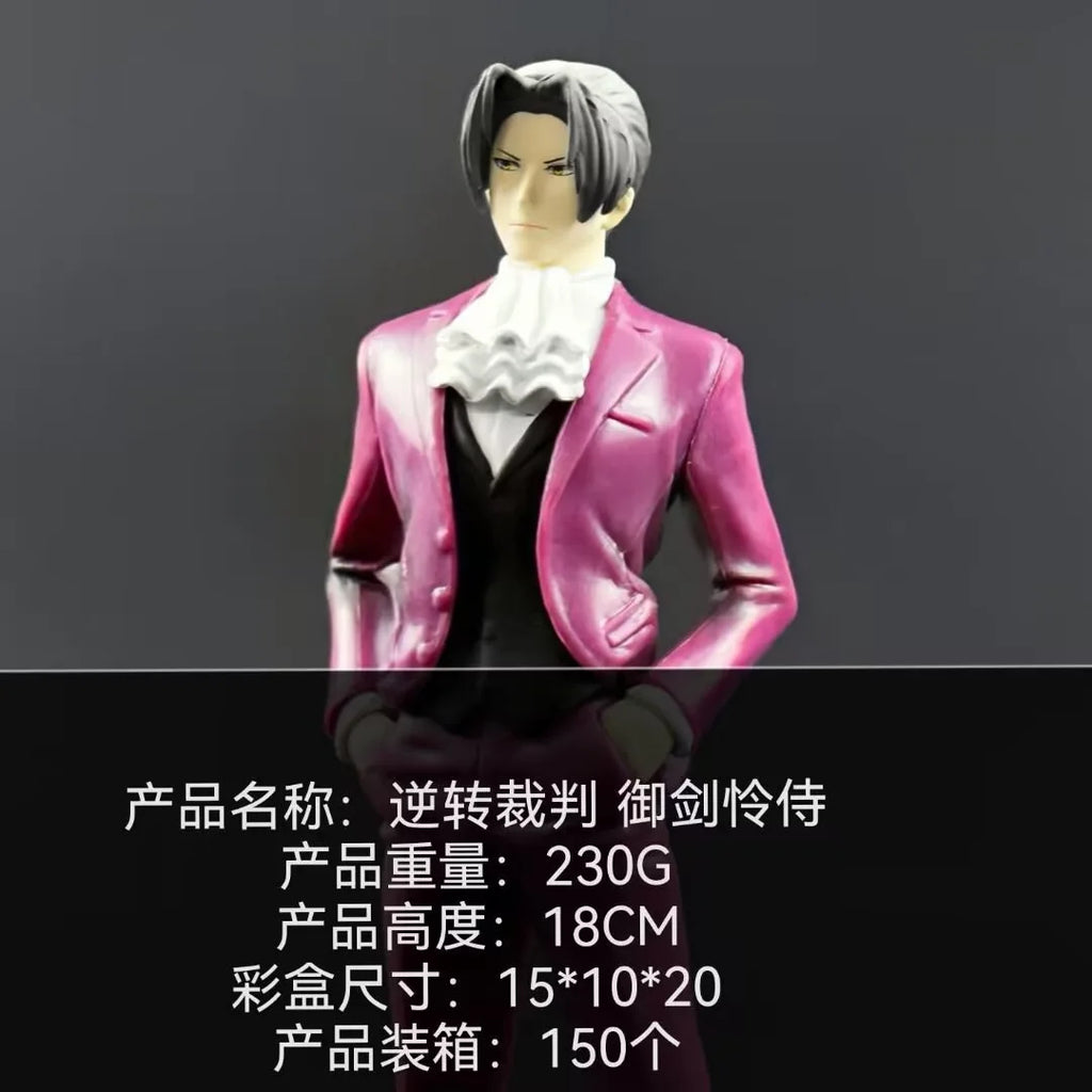 18CM Anime Gyakuten Saiban Mitsurugi Reiji Figure Game Doll Toy Model Doll Standing Naruhodo Ryuichi Aciton Figure PVC