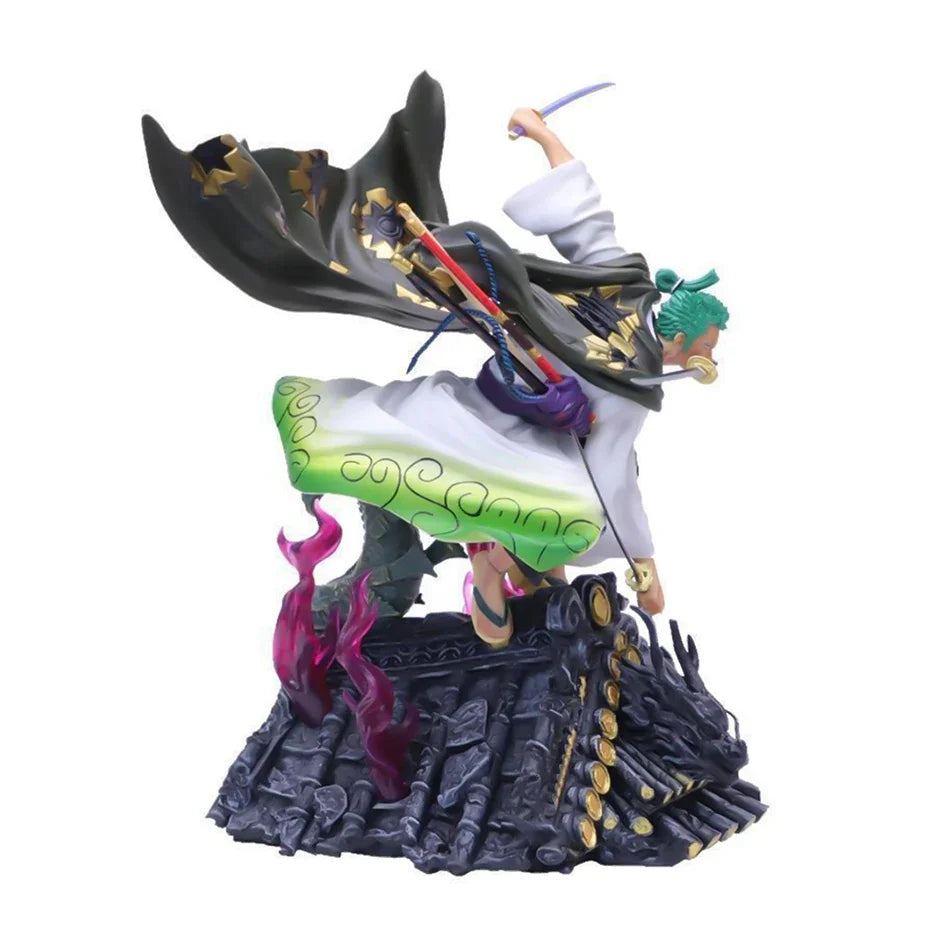One Piece Figure 22cm Roronoa Zoro Roof Sauron Three-Knife Fighting Skill Anime Action Model Decorations PVC Toys Birthday Gifts