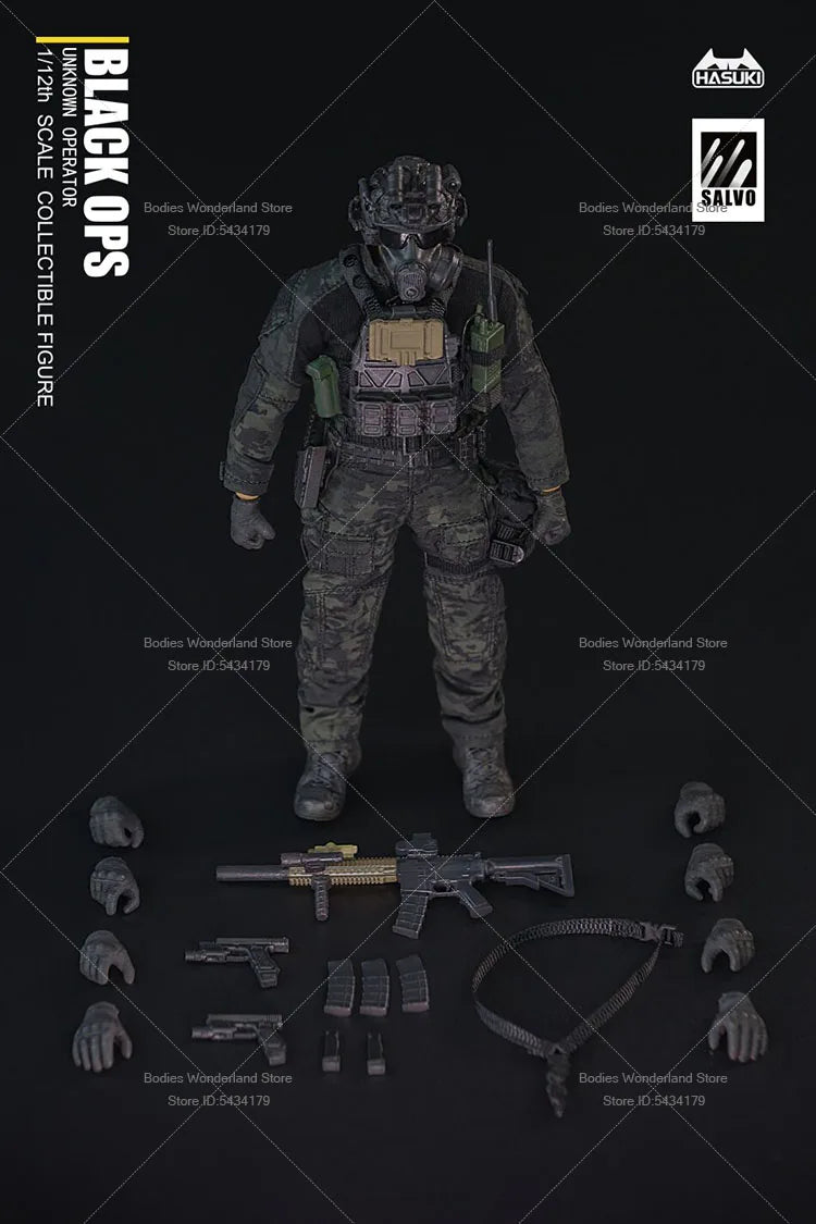 Auf Lager HASUKI SA01 1/12 Maßstab Männlicher Soldat Black Ops SALVO Serie Unbekannter Operator 6 Zoll Actionfigur Puppen-Sammlung