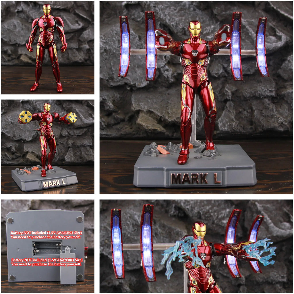 ZD Toys Deluxe Ironman Mark L 50 MK50 Nano Armor Weapons 7" Action Figure LED Light Platform Tony Stark Infinity War Model Doll