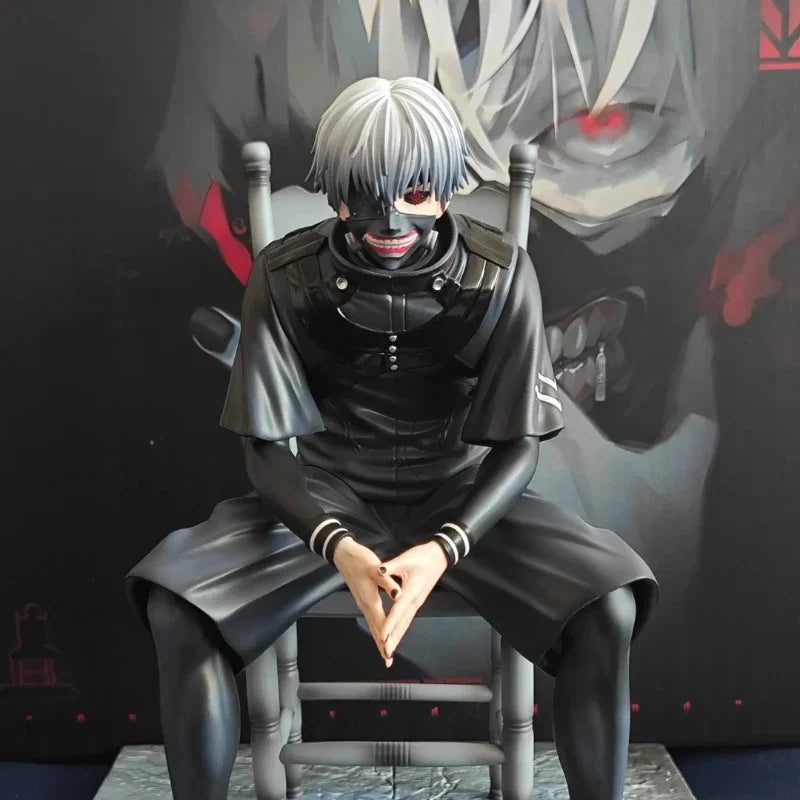 20cm Ken Kaneki Sitting Figure Tokyo Ghoul GK Replaceable Double Head Double Arms Statue With Base Anime Model Toy Deco Boy Gift