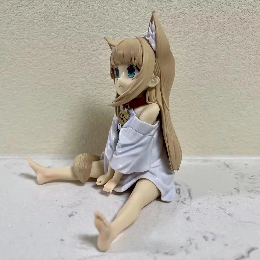 13/18CM GOLDEN HEAD My Cat Is A Kawaii Girl Anime Figure Sakura Soybean Flour Sit And Eat Fish Collectible PVC Model Doll Toy