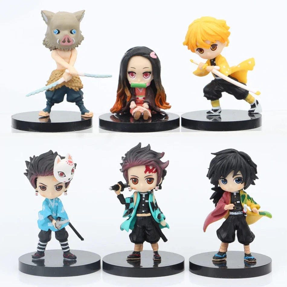 4/5/6Pcs Set Anime Demon Slayer Figure 7cm Kamado Tanjirou Kamado Nezuko Mini Cute Edition Pvc Doll Toy Desktop Ornament Gift