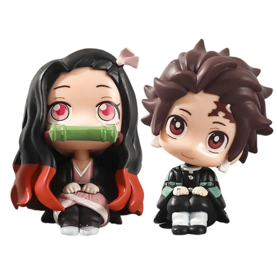 Anime Cute Q Versão Demon Slayer Action Figure Sentada Tanjiro Kamado Nezuko PVC Action Model Kid Toy Gift 8/9cm