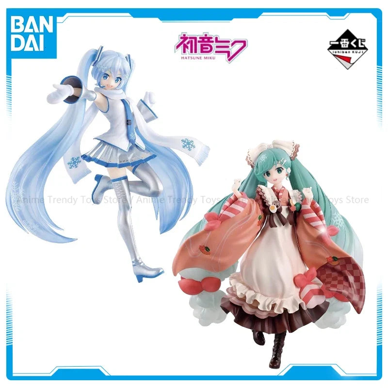 In Stock Original BANDAI Ichiban Kuji Hatsune Miku Snow Miku Kawaii Doll Genuine Anime Figures Toys for Kids Gift WY
