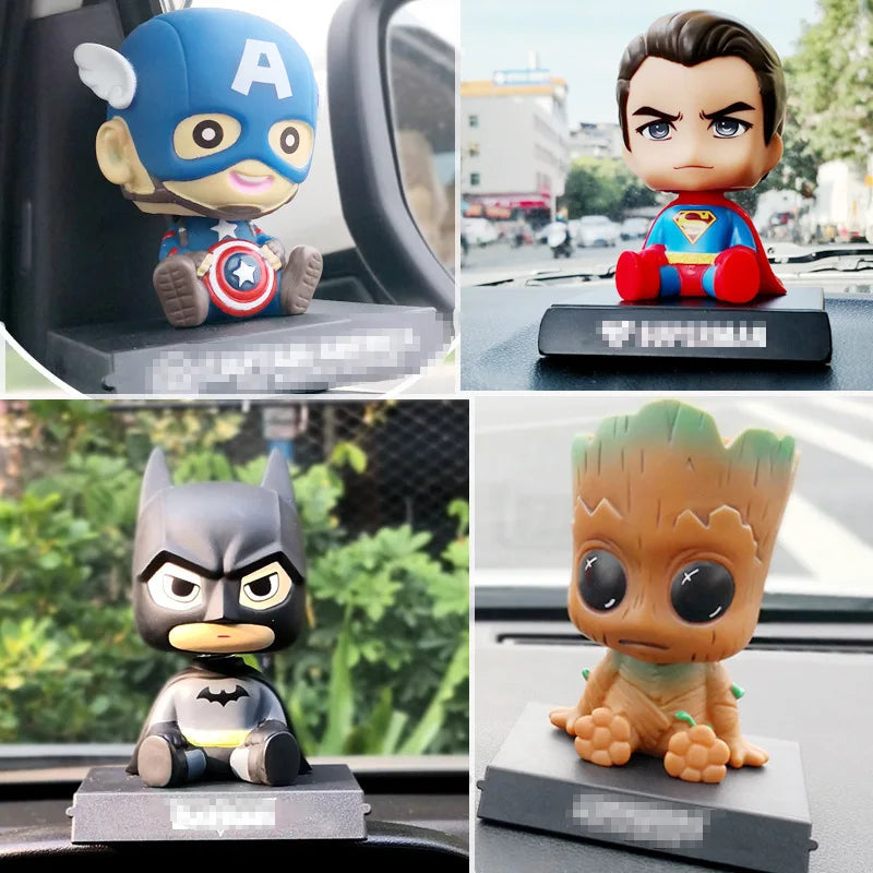 Q version of Batman Toy Figures Cartoon Bobble Head Doll Car Ornaments Marvel's The Avengers Capped Captain Spiderman Model Doll